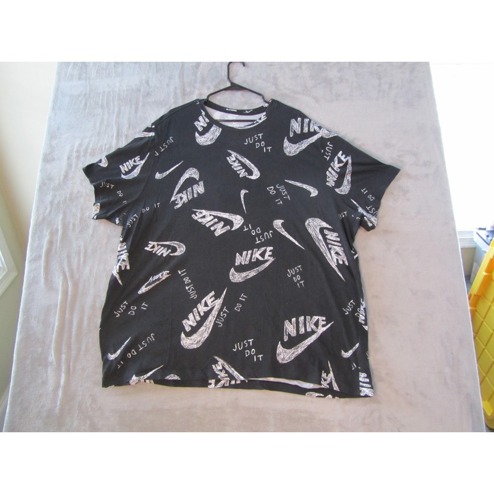 Nike Just Do It Allover Print Graphic T-Shirt Mens 4XL Black White Swoosh Tee